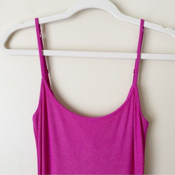 SKIMS | Ribbed Long Slip Maci Dress Fuchsia Foil Pink Shimmer Lounge Large - Picture 5 of 8